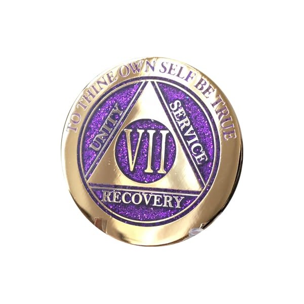 7 Year AA Medallion Elegant Purple Glitter Gold Silver Plated