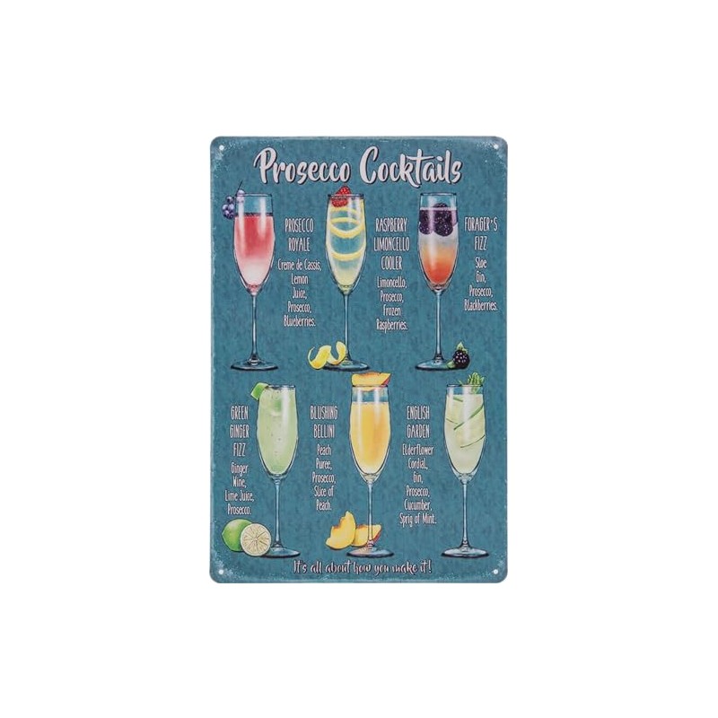30 x 20 cm Tin Sign - Cocktail Recipe Overview