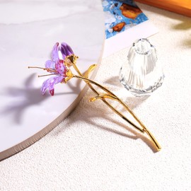 Crystal Tiger Lily Flowers with Crystal Vase Metal Stem Purple Lily Flower Collectible Gifts for Women, Glass Lilium Flower Artificial Floral Figurines for Home Wedding Party Decor