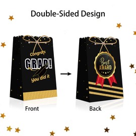 Threetols 12pcs 2024 Graduation Gift Bags, Class of 2024 Graduation Party Favor Bags Congrats Grad Bags Beige Gifts Wrapping Bags with Sticker for Graduation Day Grad Party Supplies Decorations