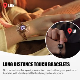 TOTWOO Couple Bracelet Gifts for Women Partner Bracelets with Touch Long Distance Relationship Gift for Long Distances Couple Love Gifts for Her Vibration Light Up Sun Single, Stainless Steel