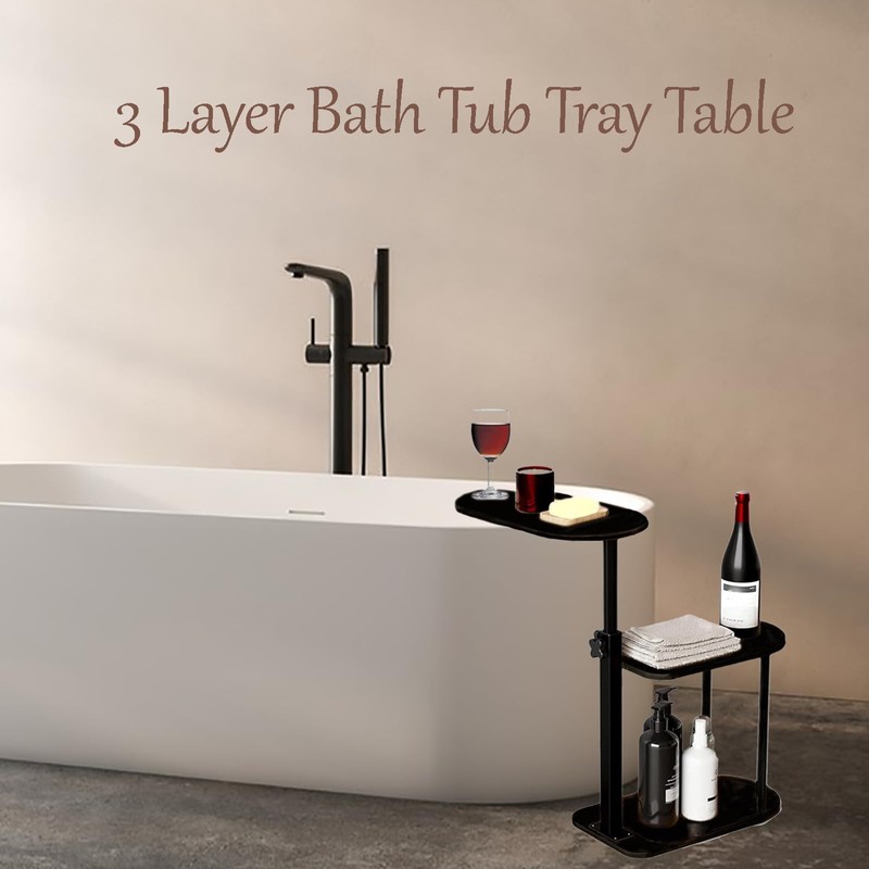 MOYUXIAO 3 Layer Bath Tub Tray Table,Bathtub Trays,Height Adjustable Bathtub