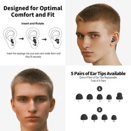 Avoxins Ear Plugs for Sleeping Reusable Earplugs for Concerts Noise Cancelling 45dB Soft Noise Reduction Earbuds for Travel, Focus, Work Silicone Hearing Protection with 9 Ear Tips & Case (Black)