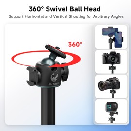 Extendable Mini Camera Tripod with 360° Ball Head, 4 Levels Adjustment Cold Shoe Metal Table Tripod, Lightweight Portable Travel Selfie Stick with 1/4 Inch Screw for DSLR Action Camera