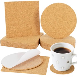 MAQIHAN 16 Pcs Self-Adhesive Cork Coasters - Square & Round Cork Pads for DIY Coasters 4 x 4 Inch Adhesive Mats for DIY Crafts, Drinks Mat, Home Office Tabletop Decoration