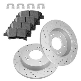 Fraxle Rear Drilled & Slotted Disc Brake Rotors and Ceramic Brake Pads kit for 2011-2016 Hyundai Elantra, Vel-oster, 2014-2016 Kia Soul, 2014-2018 Forte, Forte5, Koup