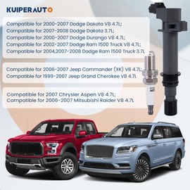 KUIPERAUTO Set of 8 Ignition Coil Pack and Spark Plugs Compatible for 1999-2008 Chrysler Aspen Dodge Dakota Durango Nitro Ram 1500 UF270