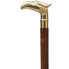 Ajuny Walking Sticks for Men Women Seniors Durable Folding Wooden Canes Eagle Head with Decorative Brass Handle Golden Finish Wood Cane 36 inch
