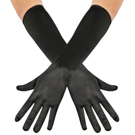 Lystaii Long Opera Party 20s Satin Gloves Stretchy Adult Size 15 Inches Elbow Length Black 1920s Classic Sun Protection Gloves Wedding Bride Etiquette Gloves for Women Girls Black