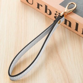 Hamdecro Wristlet Strap, Genuine Leather Wrist Lanyard Hand Strap Replacement for Wallet Purse Clutch Pouch Phone ID Badge, Gold Buckle - Silver