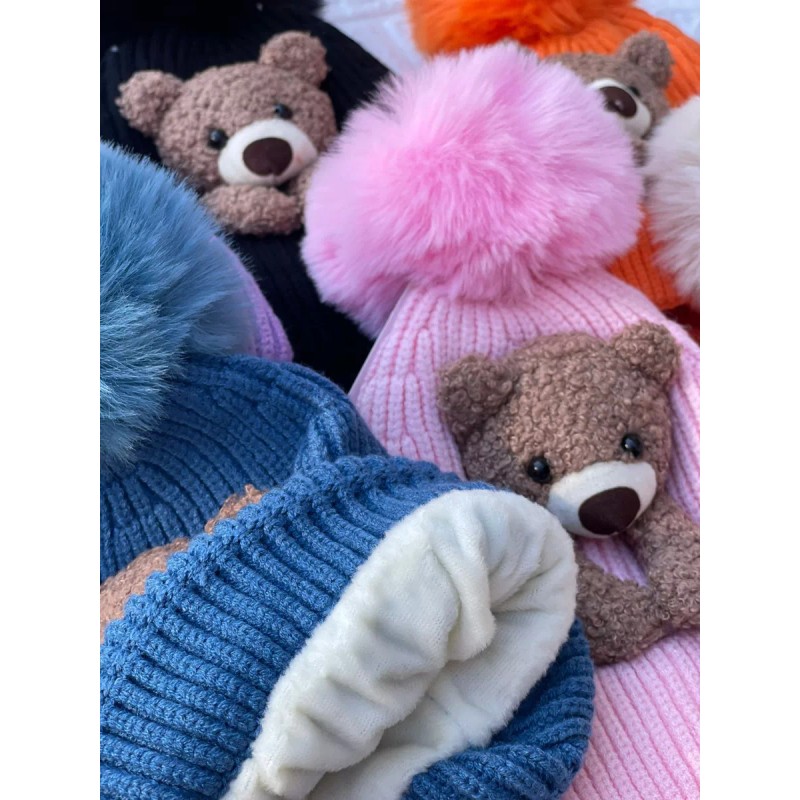 KH Gorro Dos Pompones Oso Tierno Niñas Niños Unisex Invierno