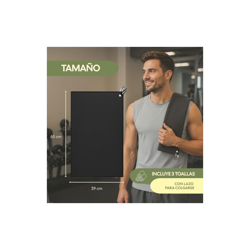 muno+ Toallas de Microfibra para Gym 65×39 cm con Lazo