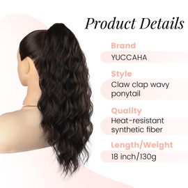 Claw Wavy Ponytail Extension 18 Inch for Women Curly Pony Tail Clip in Hair Extensions Shoulder Length Fluffy Natural Looking Synthetic Hairpiece for Daily Use (Black Brown)
