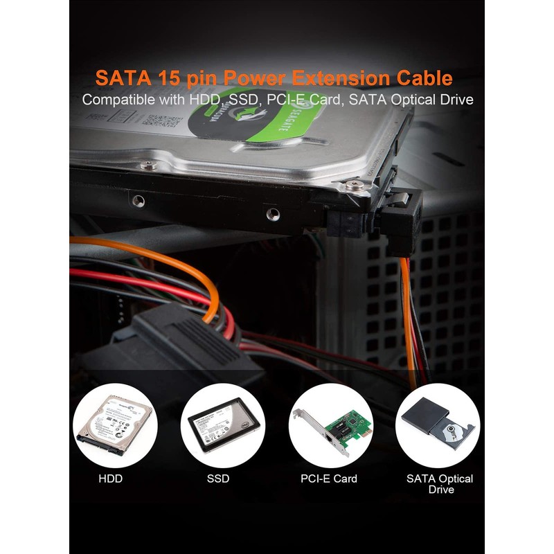 CableCreation SATA Power Cable, [2-Pack] 6-Inch SATA 15 Pin Male