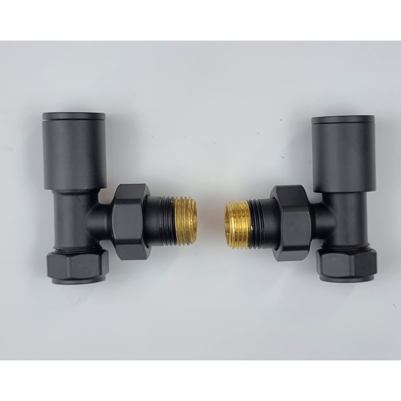 Manissa Kirby Black Angled Towel Rail Valves 1/2" /15mm Radiator