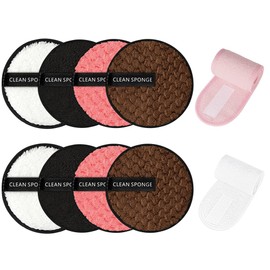 LOPHE 8 PCS Reusable Makeup Remover Pads & 2 PCS Hair Band for Make-Up