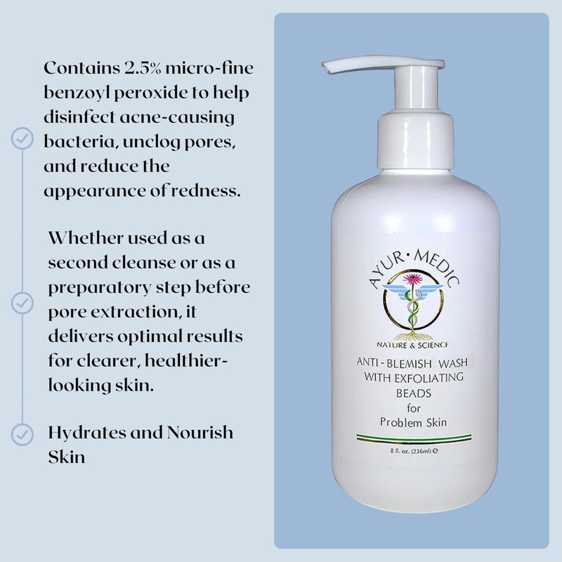 Ayur-Medic Anti-Blemish Wash with Exfoliating Beads, Hydrating Foaming Cleanser that