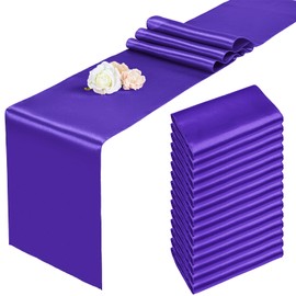 15 Pack Purple Satin Table Runners 12 x 108 Inch Table Runners for Rectangle Round Tables,Smooth Satin Table Runner for Wedding,Birthday Party Banquets Graduation Engagements Decoration