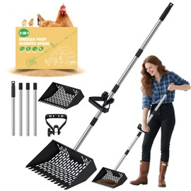 2-in-1 Chicken Poop Scooper for Sand, Heavy Duty Chicken Scooper for Poop with 35 to 65" Stainless Steel Handle, Chicken Coop Scooper Rake, Litter Scooper Sand Sifting Shovel for Chicken Coops & Pet