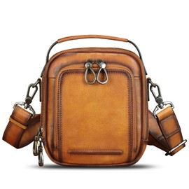 IVTG Genuine Leather Messenger Bag for Men Small Sling Purse Crossbody Shoulder Bags Satchel for Work Business Handbags (Brown)