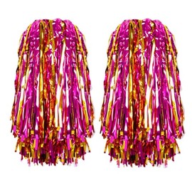 AUMIDO 2Pcs Cheerleading Pom Poms - Pompoms Cheer for Boy Girl School Sports Dance Games Team Spirit Cheer (Rose Red Gold)