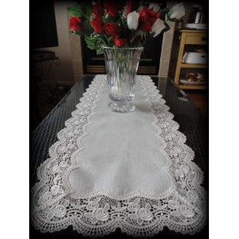 Galleria di Giovanni Dresser Scarf Royal Rose European Lace White Table Runner 54" Doily