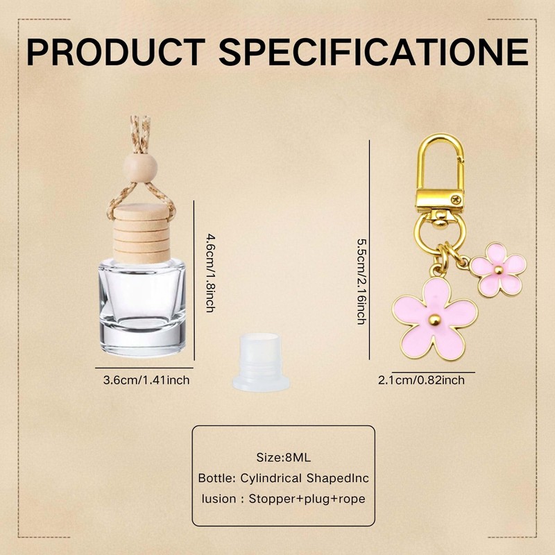 6 Pcs 8ml Hanging Car Diffuser Bottle,With Cherry Pendant, Refillable