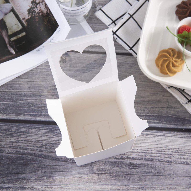 ONE MORE 3"Mini Single Favor White Cupcake Boxes with Heart