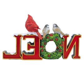 Roman 6.75In Noel Cardinal Figurine, Polyresin, Wreath Lighted Red Bird 137003