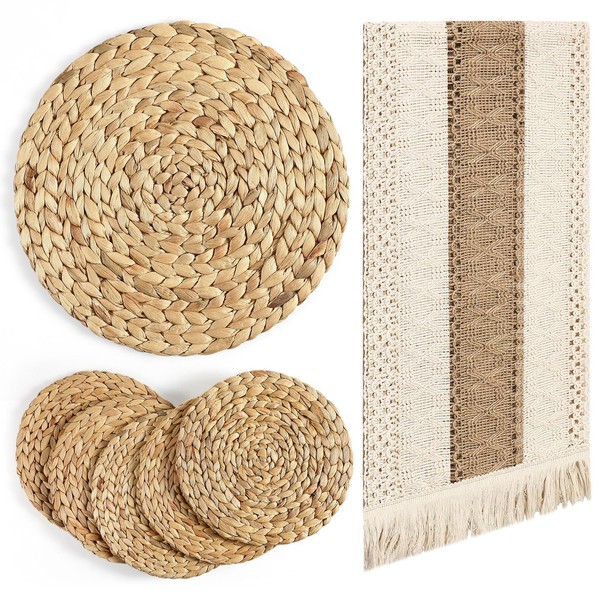 Baderke 7 Pcs Boho Table Runner and Placemats Set Table