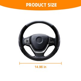 TSUGAMI Car Steering Wheel Cover, Elastic Sport Leather Vehicle Steering Wheel Protector, 14.5-15 Inch Padded Soft Grip Non-Slip Auto Interior Protective Accessories, Universal Fit (Black)