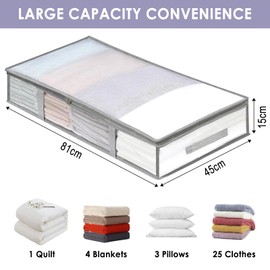 DAWNTREES 2 Pack Under Bed Storage Bags,Large Clear Plastic StorageBoxes,Underbed Storage Bins, Blanket Organization,Wardrobe Storage Organizer