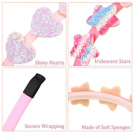 DRESHOW Pack of 6 Girls Bow Hair Bands Glitter Children's Headband Heart Star Hair Band for Toddlers Teens, 6 Pack: Mix Set-02