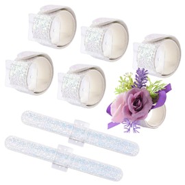 URROMA 6Pcs Slap Wrist Corsage Bracelets DIY, Glitter Slap Corsage Wristlet Shimmer Wrist Corsage Bands Kit for Wedding Prom Party Bridal Bridesmaid