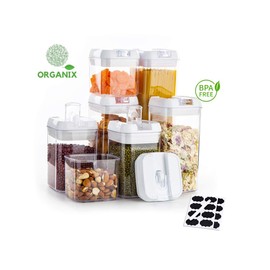 ORGANIX Airtight Food Storage Containers, 7 PC Plastic Storage Container with Lids | BPA Free | Labels & Pen Set, Pantry & Kitchen Storage Containers for Flour, Dry Food, Pasta & Cereal