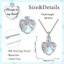 Odinstone Hummingbird Urn Necklace Cremation Jewelry for Ashes for Women Men Sterling Silver Moonstone Urn Pendant for Human Ashes of Loved One Memorial Jewelry