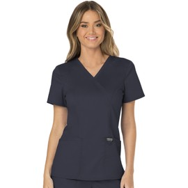 Cherokee Scrub Set For Women, Modern Classic Fit Mock Wrap Top WW610 With Mid Rise, Straight Leg Pant WW110, Pewter- 2XL Top/XL Pant