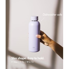 KIVY Stainless Steel Insulated Water Bottle 16oz | Leak Proof BPA-Free Metal Water Bottle - Stainless steel water bottle stainless steel - Slim water bottle no straw - Blue water bottle screw top