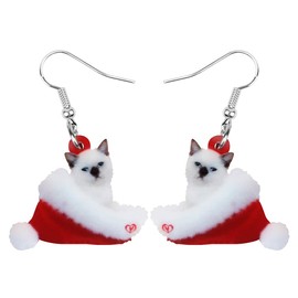WEVENI Cute Acrylic Christmas Cat Earrings Pendant Charms Pet Cat Jewellery for Women Girls Gift Decoration, Acrylic, No Gemstone