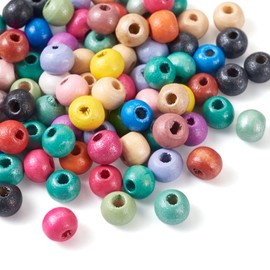 Cheriswelry 100pcs 5~6mm Round Natural Wood Beads Dyed Tiny Wooden Loose Spacer Ball Beads Mixed Color Home Decorative Beads for DIY Macrame Rosary Garland Bracelet Jewelry Craft Making