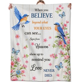 Zeleda Floral Bluebird Flannel Blanket, Soft Cozy Throw with Animal and Butterfly Flower, Rustic Home Bedroom Decor and Gifts for Women Kids Girls, Lightweight Blankets for All Seasons, 50x60 Inch