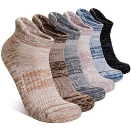 AMENLAN Merino Wool Ankle Socks Running Half Cushioned Men Women Hiking Thick No Show Socks 6 Pairs (Black/Grey/Brown,Medium)