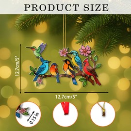 Fastpeace Hologram Bird On Branch Ornament Colorful Stained Glass Style Hanging Decoration for Christmas Tree, Window or Garden – Decorative Acrylic Birds Ornament Gift for Bird Lovers