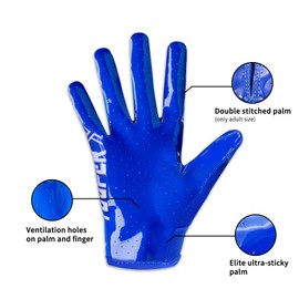 Youper Elite Football Gloves, Pro Receiver Golves for Men & Youth Boys (Royal Blue, Medium)