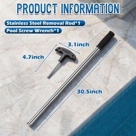 Pool Cover Tool Set,30 1/2 inch Stainless Steel Pool Cover Rod with Hex Key