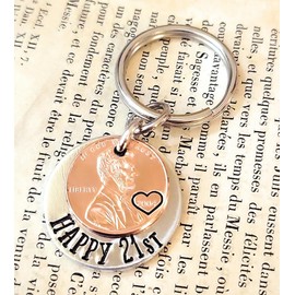 21st Happy Birthday, Lucky 2004 (Birth Year), Penny Gift, Copper Coin Key Chain, for Gift for Men, Gift for Women