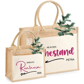 AMBERGER DESIGN by A&M Osterhage amd Jute-Beutel Tasche mit 2 Fächern Abschiedsgeschenk Rentnerin Ruhestand Feierabend Geschenktasche Feierabend Größe S & M