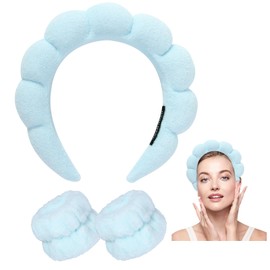 DRESHOW Spa Headband for Washing Face Wristband Set Sponge Soft Terry Cloth Makeup Skincare Non Slip Headband for Women