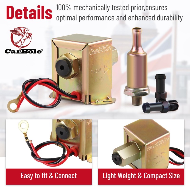 CarBole Universal 12V Electric Fuel Pump 4-7PSI Heavy Duty Gas