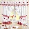 POPPY GINGHAM KITCHEN EMBROIDERED CURTAINS RED WHITE W46" X L54" INC TIE BACKS